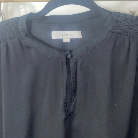 Black Blouse LOFT Smocked Neck/Gathered Wrists Office Modest Elegant Classy Date - Picture 5 of 5